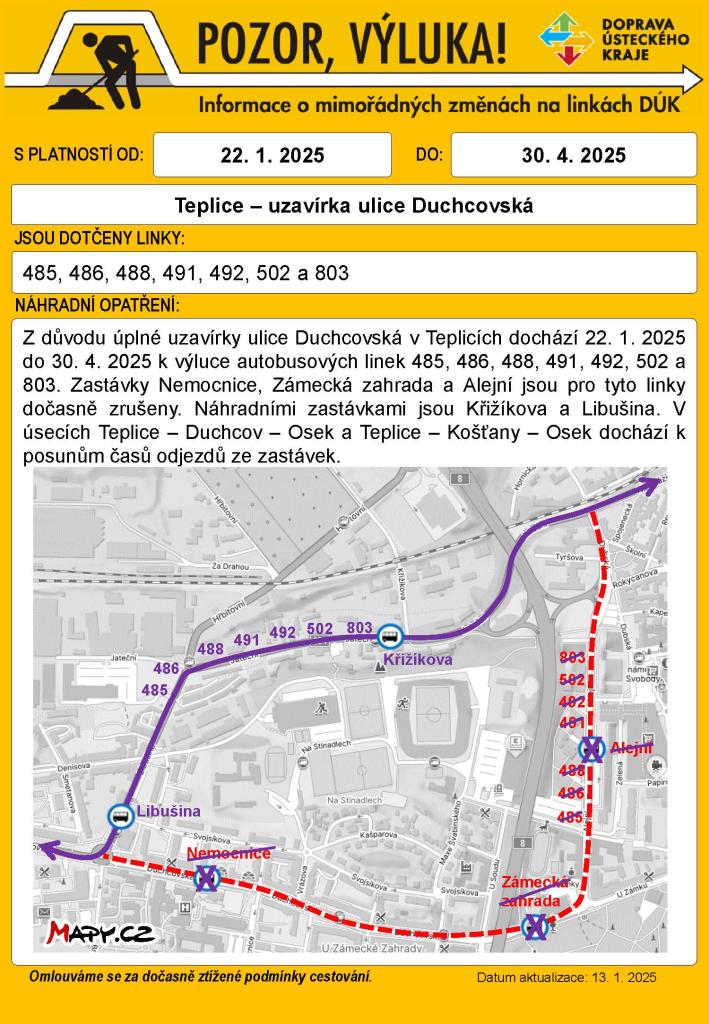 Výluka autobusových linek - 2025